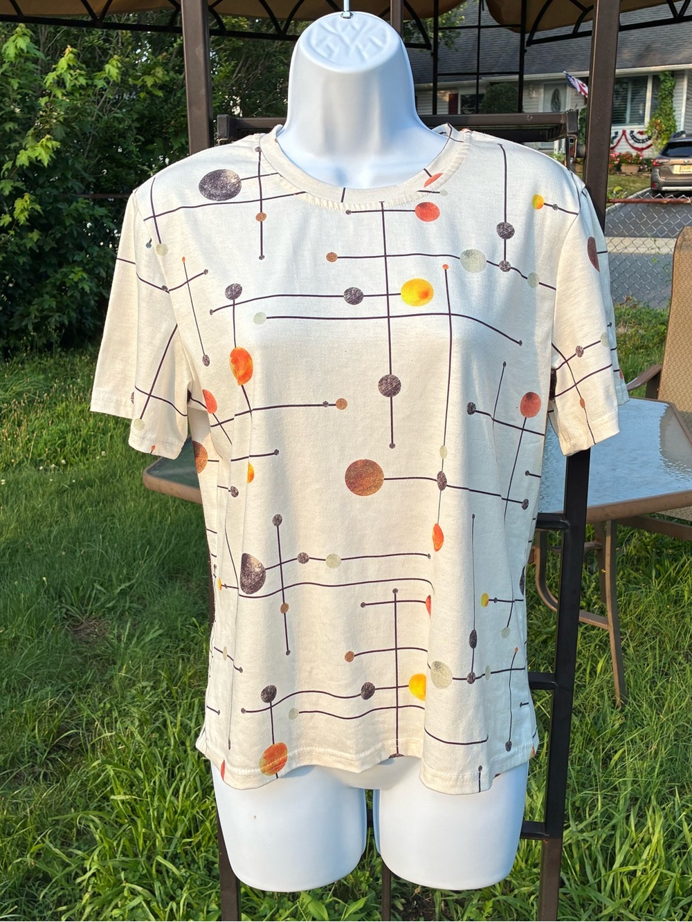 Abstract Dot-Print Short Sleeve Top - Cream